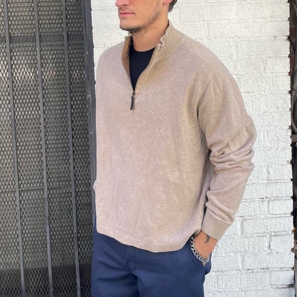 Jos.a.bank Mens preppy cream sweater 1/4 zip size L - Picture 1 of 7